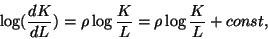 \begin{displaymath}\log(\frac{dK}{dL})=\rho\log\frac{K}{L} = \rho\log\frac{K}{L} + const,
\end{displaymath}